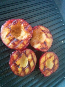 Charred marks on the plums. At this stage you could brush it with unsalted butter.